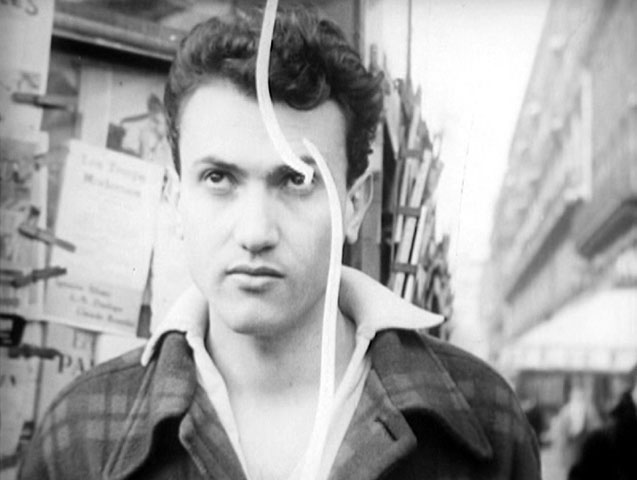 Fig. 1-2: Den rumænskfødte Jean-Isidore Isou Goldstein (1925-2007) var del af den lettristiske bevægelse i fransk film og kunst. Provokatør og polemiker, dadaist og dilettant – Isou var mange ting, men er i dag en næsten glemt filmskaber. Her ses han dels i form af et selvportræt, dels som en karakter i sin egen film Traité de bave et d’éternité.