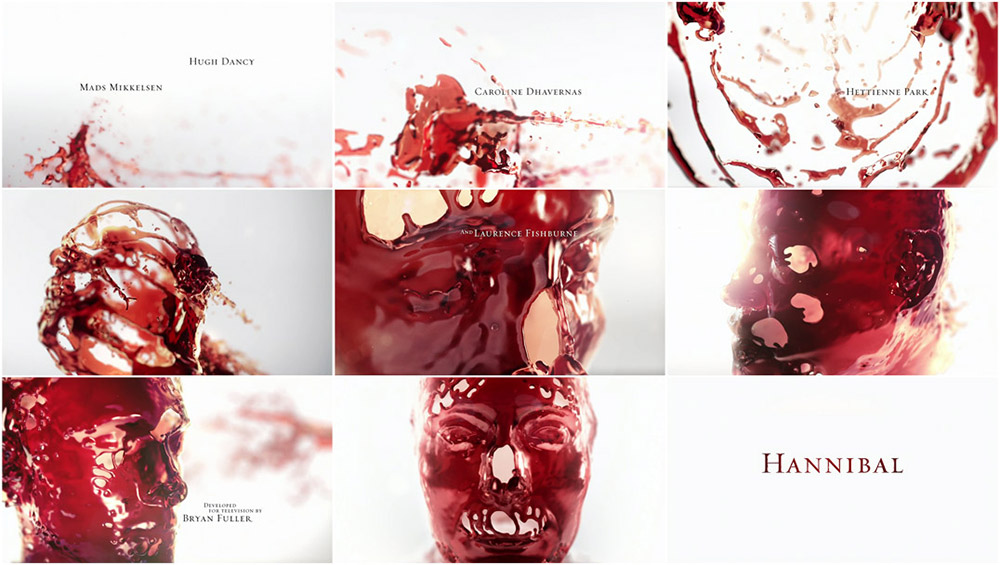 Fig. 12: This very short title sequence establishes Hannibal as a creature made of blood and/or wine, maybe insinuating both his mortality and his monstrous superiority.