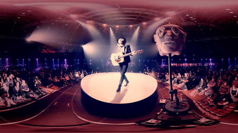 Fig. 17. The 360 degree VR images of Chris Milk’s interactive Hello Again featuring Beck are as difficult to replicate in 2D as Godard’s 3D separation above.